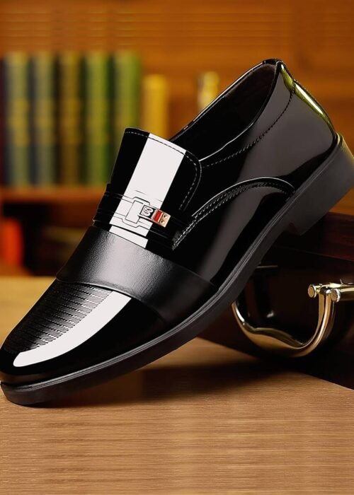 Men Metal Detail Slip-on Dress Loafers, Business Office Black Dress Shoes