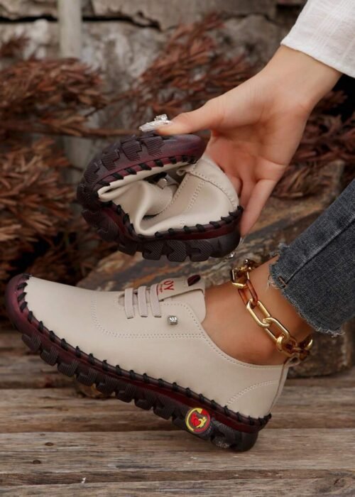 New Arrival Cross-Border Women's Plus Size Flat Shoes With Cowhide, Anti-Slip Soft Bottom Hand-Sewn Bottom And Casual Design