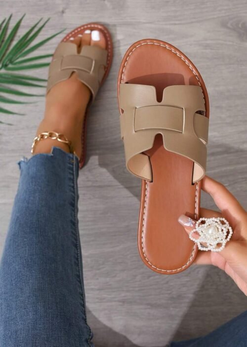 Korean Style Casual Flat Sandals Women Shoes, Outdoor Wear, Open Toe, Spring Summer New Woven Roman Beach Sandals, Fashionable French Flats For Women With Skirts When Going Out To The Beach Or Apartment, White, Flat, Strap , Beige, Black, Orange, White, Yellow, Purple, Grey, Gold, Silver, Blue, Green, Rose Red, Brown, French Leopard Print, Formal Shoes, Holiday Sandals, Bohemian Style Toe Beach Navy Blue Walking Shoes, Crystal Shoes For Women, Cute Flat Loafers, Flat Sandals With Thick Soles, Tie-Up, Shiny Glittering, Mule Shoes, Slippers