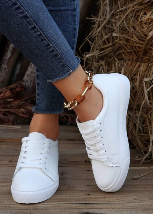 Please Order One Size Up, It Runs Small 2025 Spring New Women White Skateboard Shoes, Fashionable Versatile Breathable Sports Shoes, Casual Sneakers, Korean Ins Style