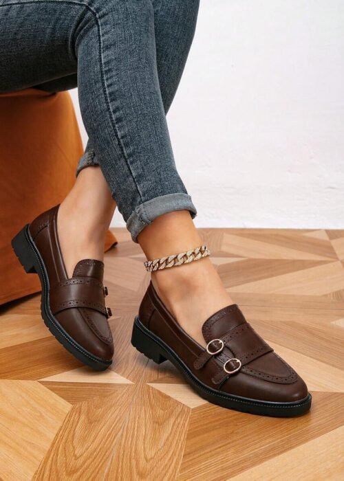Fall/Winter Women's Loafers, Round Toe Buckle Flat Loafers, Outdoor Thick Sole Comfortable Retro Flats, Casual Slip-On Shoes