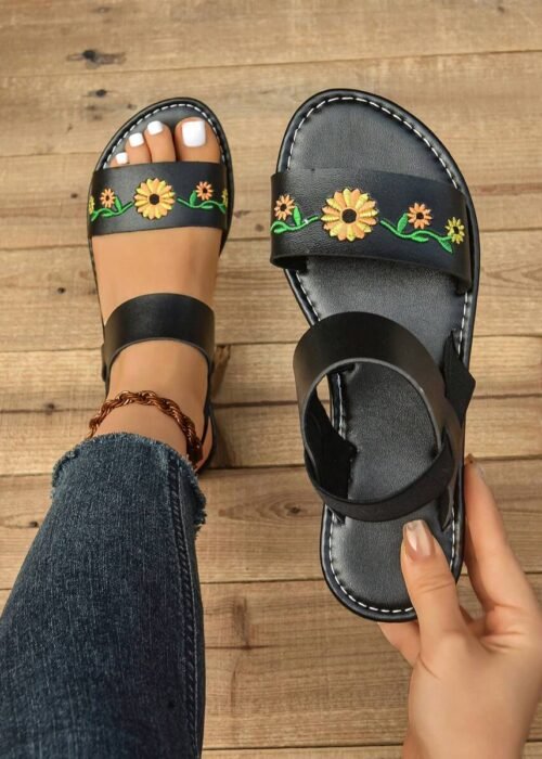 Women's Flat Sandals Fashion Extra Wide Width Elastic Band Comfortable Loose Fit Versatile Outdoor Simplistic Lightweight Summer Beach Sandals