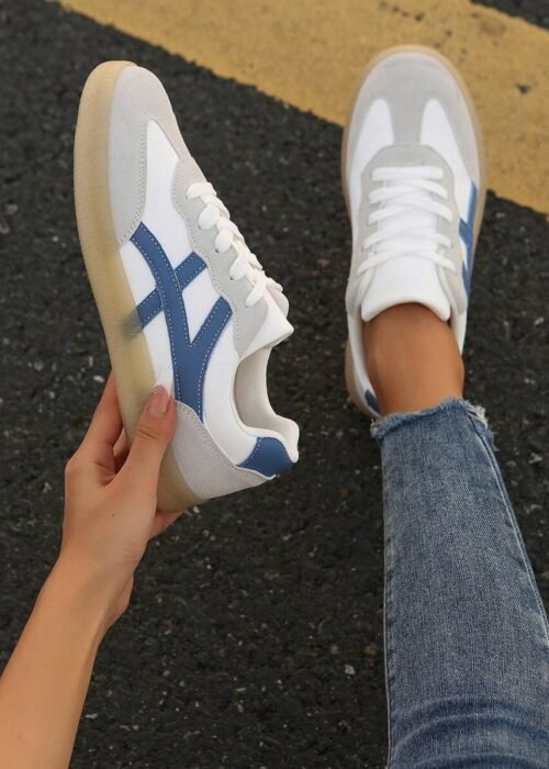 Women's Velvet Patchwork Lace-Up Front Thick Athletic Sports Shoes, New Autumn Light Weight Chunky Sole Sneakers, Outdoor Sport Style Student Shoes For Spring & Autumn