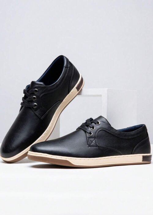 SHOESMALL Men's Casual Shoes Memory Foam Fashion Sneakers 3 Eyelets Business Dress Sneaker PU Leather White Shoes For Men