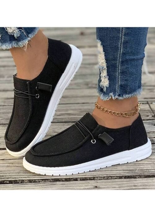 Ladies' Comfortable And Lightweight Round-Toe Slip-On Canvas Flat Shoes, Anti-Skid Casual Sports Shoes
