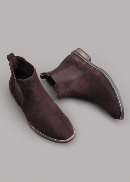 Men's Suede Leather Chelsea Boots Ankle Boots  Round Toe, Low Heel, Mid-Cut, All-Match Ankle Boots